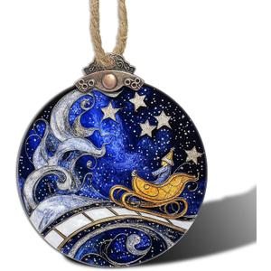 2 x Stained Glass Christmas Decorations, Blue Sky Silver Star Suncatcher for Window Christmas Tree Hanging Ornaments Magic Carpet Sun Catcher Xmas Decor Gifts for Women Men Mom Nana Friend