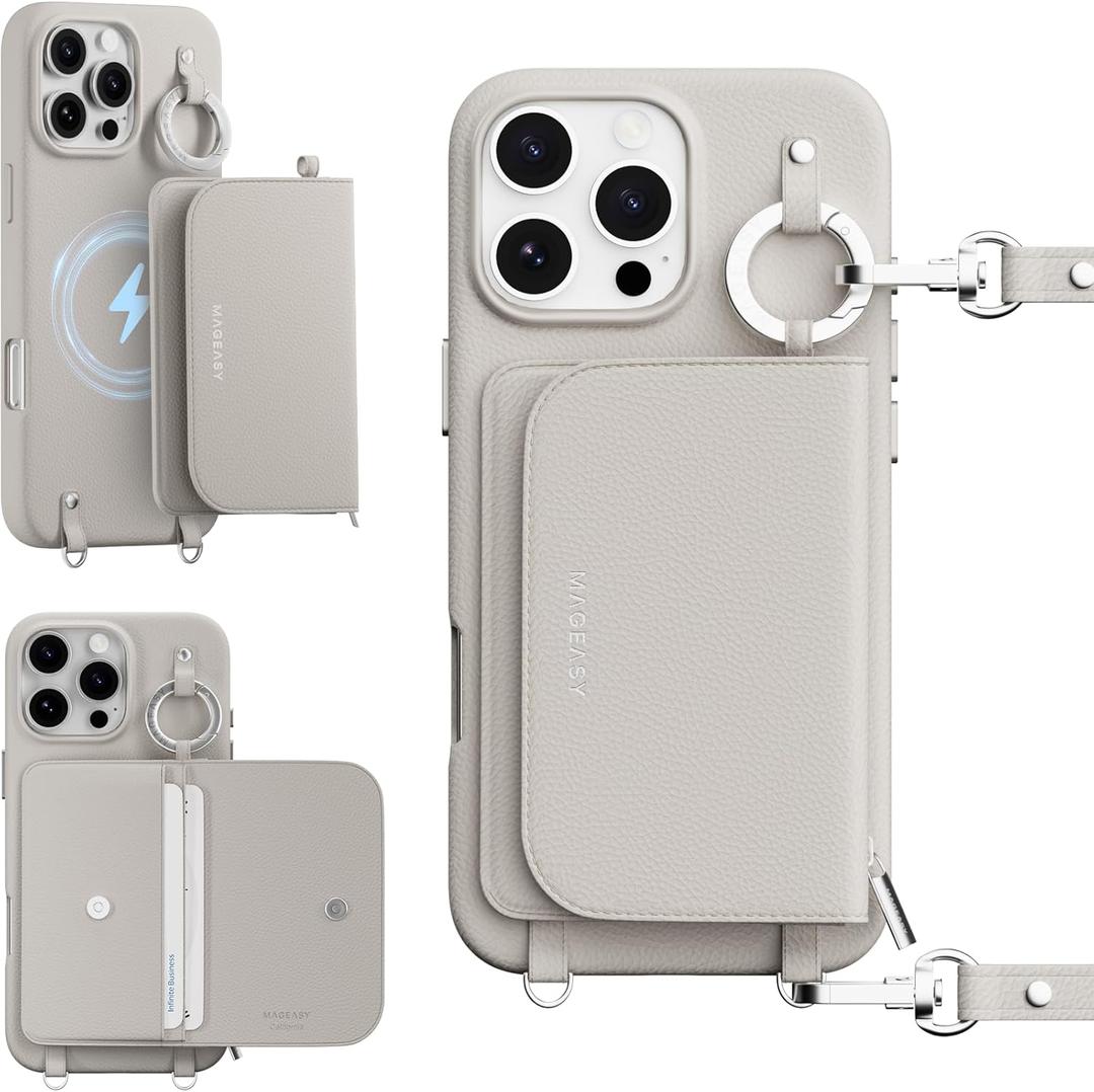 MAGEASY Designed for iPhone 16 Pro Max Wallet Case 6.9" - Detachable Wallet Case with Crossbody Strap, 16ft Ultimate Drop Protection, [The Only Phone Case with Purse Compatible with MagSafe] | Pouch M (Starlight)