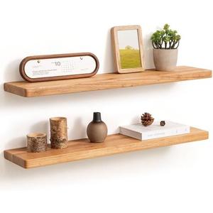 Fun Memories Rustic Elm Wood Floating Shelves, 30 Inch Wall Shelf Set of 2, Wooden Bathroom Shelves with Heavy-Duty Bracket, Storage & Display Shelf for Kitchen, Bedroom, Living Room