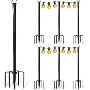 6 Pack String Light Poles for Outside, Upgraded Heavy-Duty Metal Poles for Outdoor String Lights with Fork, Adjustable Lighting Hanging Accessories for Patio Decor Pergola Backyard Garden Decorations