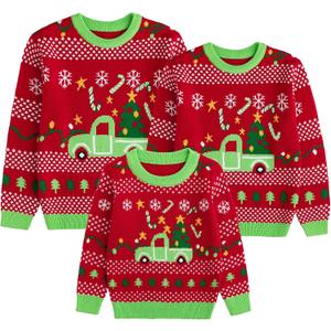 Curipeer Family Matching Cartoon Funny Christmas Sweater Cartoon Santa and Bear Christmas Sweater for Men Women (Red, S)