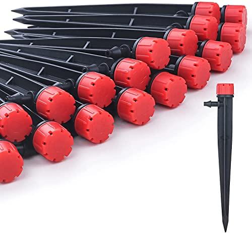 Drip Irrigation Emitters for 1/4" Drip Irrigation Tubing - Adjustable 360 Degree Water Flow Drippers on 5" Arrow Stake (25pcs Drip Emitters with Lock Barbed)