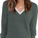 V Neck Long Sleeve Shirts for Women Fall 2025 Casual Business Ribbed Knit Sweater Cute Work Outfits (Small)