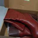 Women Knee High Boots Faux Leather Platform Chunky Square Toe Heeled Side Zipper Fall Wide Calf Long Tall Boots for Women (9, Red)