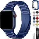 Fullmosa Compatible Apple Watch Bands 41mm 40mm 38mm, Metal iWatch Band with Case for Apple Watch Series 9 8 7 6 5 4 3 2 1 SE SE2, Blue
