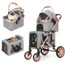 HOVONO Double Dog Stroller for 2 Small & Medium Dogs/Cats Up to 60 lbs | 3-in-1 Pet Stroller with Detachable Carrier, Lightweight Aluminum Alloy, Foldable Frame, Rubber Wheels with Suspension