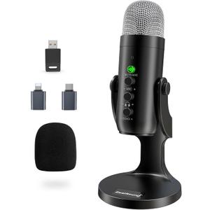 ZealSound Wireless Microphone for PC, Noise Cancellation Podcast Mic with Gain, Mute, Monitor & Echo Control, Cordless Mic for YouTube, ASMR, Podcasting, Streaming, iPhone, iPad, Android, Mac, K66DG