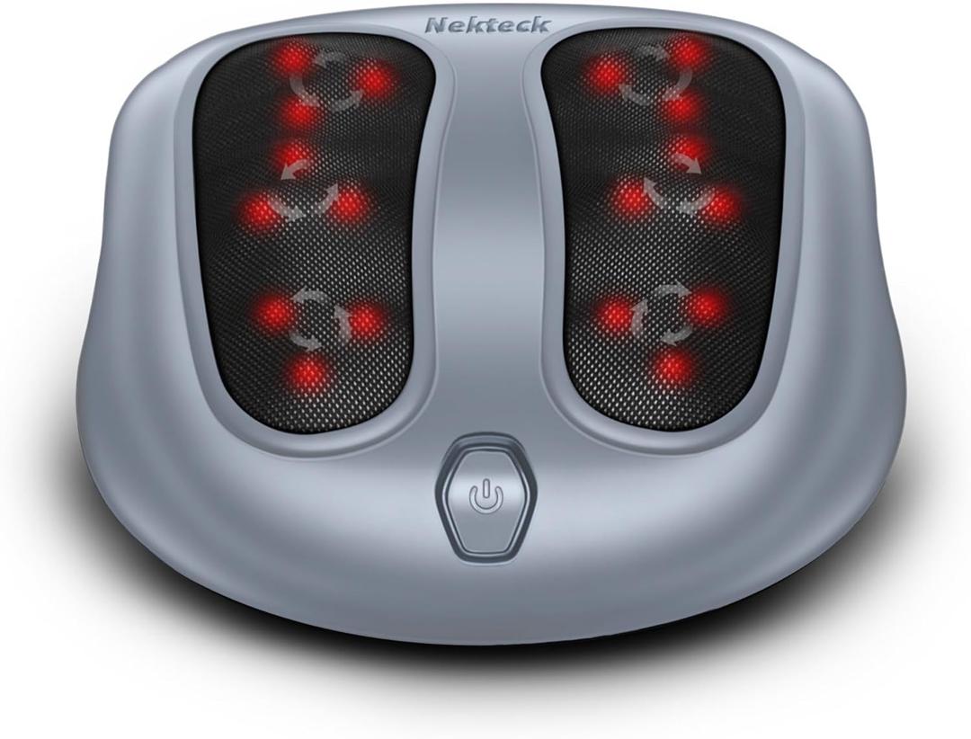 Nekteck Foot Massager with Heat, Heated Foot Massager for Plantar Fasciitis, Pain Relief and Circulation, Shiatus Electric Under Desk Feet Massager Machine, Gifts for Men Woman Him Her Mon Birthday (Gray)