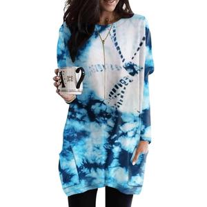 Poetsky Fall Womens Tunic or Tops to Wear with Leggings Long Sleeve Casual Long Shirts Blouses with Pockets (Blue, XXXL)