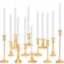 Gold Candlestick Holder Bulk Set of 12, Vintage Taper Candle Sticks Holder, Tall Mismatch Antique Brass Candle Holders for Table Centerpiece, Wedding, Birthday Party, Anniversary Decor