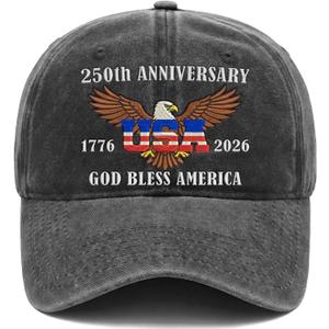 250th Anniversary USA Hat Washed Denim Patriotic Baseball Cap Embroidered 1776 2026 USA God Bless America USA 250th Anniversary Merchandise Gifts for Men Women Patriotic Lovers