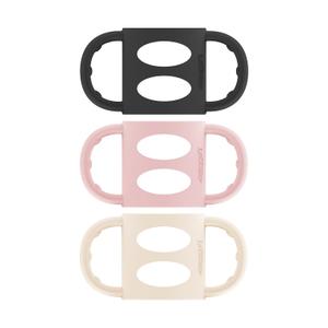 Dr. Brown's Narrow Baby Bottle Handles, 100% Silicone, Easy Grip Removable Handles for Bottle to Sippy Cup Transition, Black/Ecru/Pink, 3-Pack