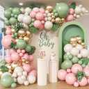 HKYOOD 152Pcs Pink and Green Balloon Garland Arch Kit - Sage Green and Pink White Sand Gold Different Size Balloons for Girl Baby Shower Wedding Birthday Jungle Safari Woodland Party Decorations