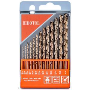 13 PCS Cobalt Drill Bit Set M35 HSS Twist Drill Bits 1/16"-1/4" for Hardened Metal, Stainless Steel, Cast Iron, Plastic and Wood