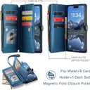 Defencase Compatible with iPhone 17 Pro Case Wallet with RFID Blocking Card Holder for Women Men, Fashion PU Leather Magnetic Snap Flip Zipper Strap Wallet Phone Case for iPhone 17 Pro 6.3", Dark Blue