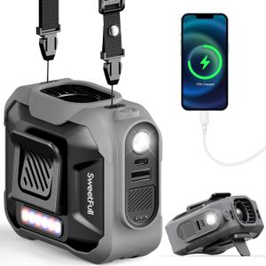 SWEETFULL Portable Waist fan, 10000mAh Personal Fan Rechargeable with Belt, 15500RPM Clip on Fan with LED SOS & Flashlight, 3 Speeds Battery operated 24H RunTime for Jobsite Outdoor Travel (Grey)