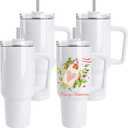 DS 4 Pack 40 oz Sublimation Tumbler with Handle Insulated Large Sublimation Tumblers Bulk with Lids and Straws Stainless Steel Coffee Mugs for DIY Craft Heat Press Print (White)