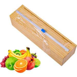 Uncle Jack Plastic Wrap Dispenser with Slide Cutter, Fit 13'' Rolls, Bamboo Aluminum Foil Dispenser with Cutter for Wax Paper, Saran Wrap