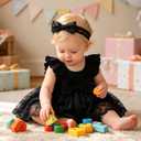Baby Girl Romper Dress Ribbed Newborn Lace Boho Tutu Dresses Headband Baptism Photography Wedding Summer Outfit (3-6 Months,All Black)