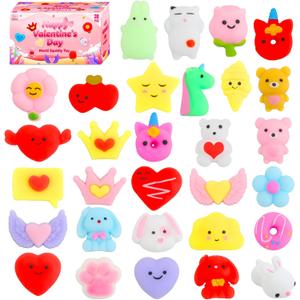 Valentines Day Gifts for Kids - 30 Pack Valentines Mochi Squishy Toys, Mini Kawaii Squishies Fidget Toys Prizes for Kids School Classroom Party Favors and Valentines Day Decor