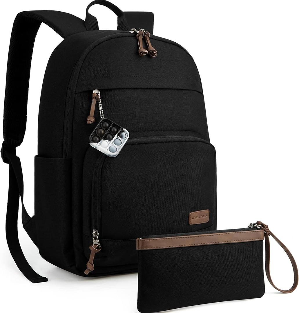 Mommore School Backpack for Boys Girls 6-8 Years Old Lightweight Kids Bookbags Casual Daypack with Luggage Strap, Black