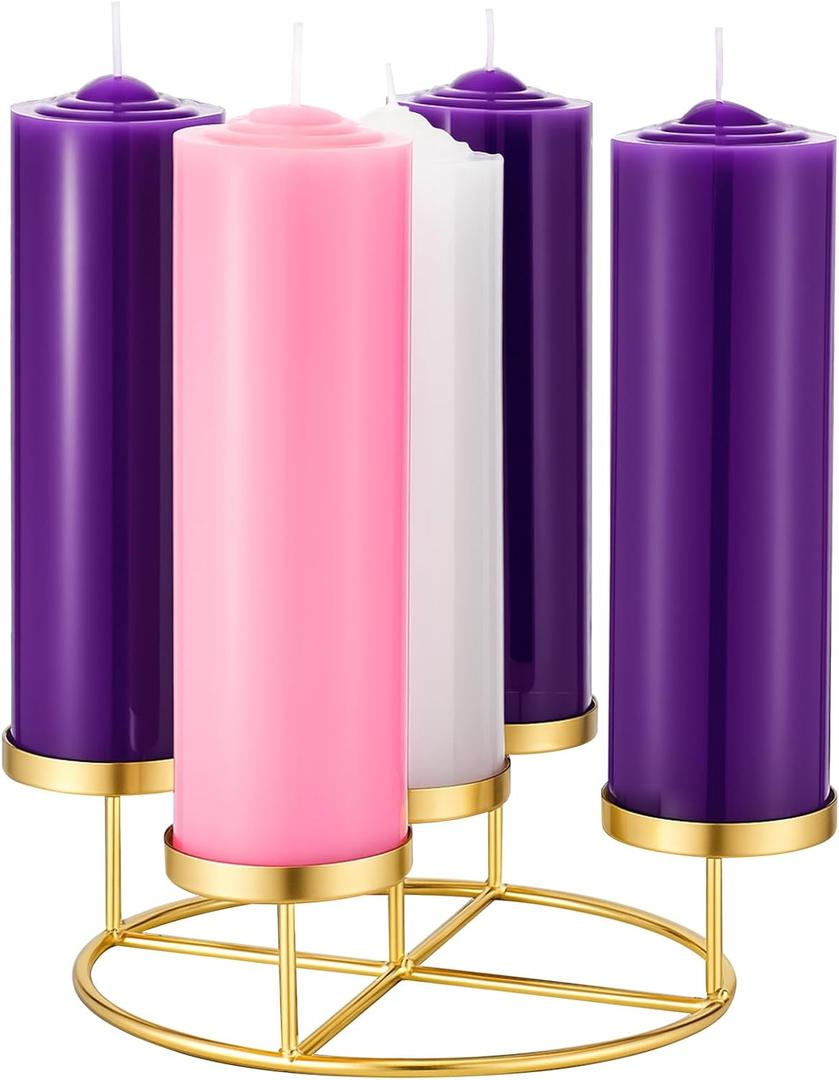 Newtay Christmas Advent Wreath Ring with 5 Pillar Candle Holder Advent Wreath Holder Table Decoration Xmas Metal Candlesticks Ring for Holiday Christmas Home (Gold,Candle Cup Diameter 2.04 inches) (7.87 Inches)