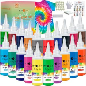 HTVRONT Tie Dye Kit for Large Groups - 20 Colors with Extra Large 120ml Pre-Filled Bottles Tye Dye Kit, Permanent Non-Toxic Tye Dye for Kids & Adults Handmade Party