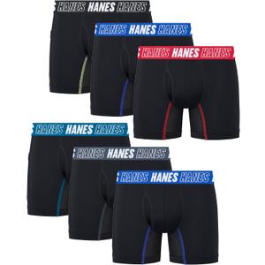 Hanes Moves Underwear, Anti-Chafe Boxer Briefs for Boys, 6-Pack (Medium, Black- Regular Leg)