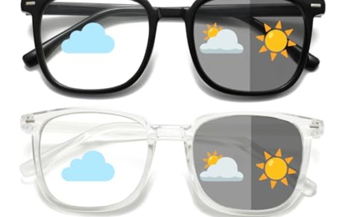 KLYNO-KLYNO Reading Glasses for Women Men 2 Pack Blue Light Blocking Photochromic Lens Readers UV Ray Filter Sun Readers, +1.50