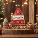 Chunful 4 Pcs Christmas Table Decor Wooden Ugly Sweater Decoration Christmas Tiered Tray Decor Decorative Sweater Table Centerpiece Rustic Farmhouse Xmas Block Signs Gift for Home Kitchen Office