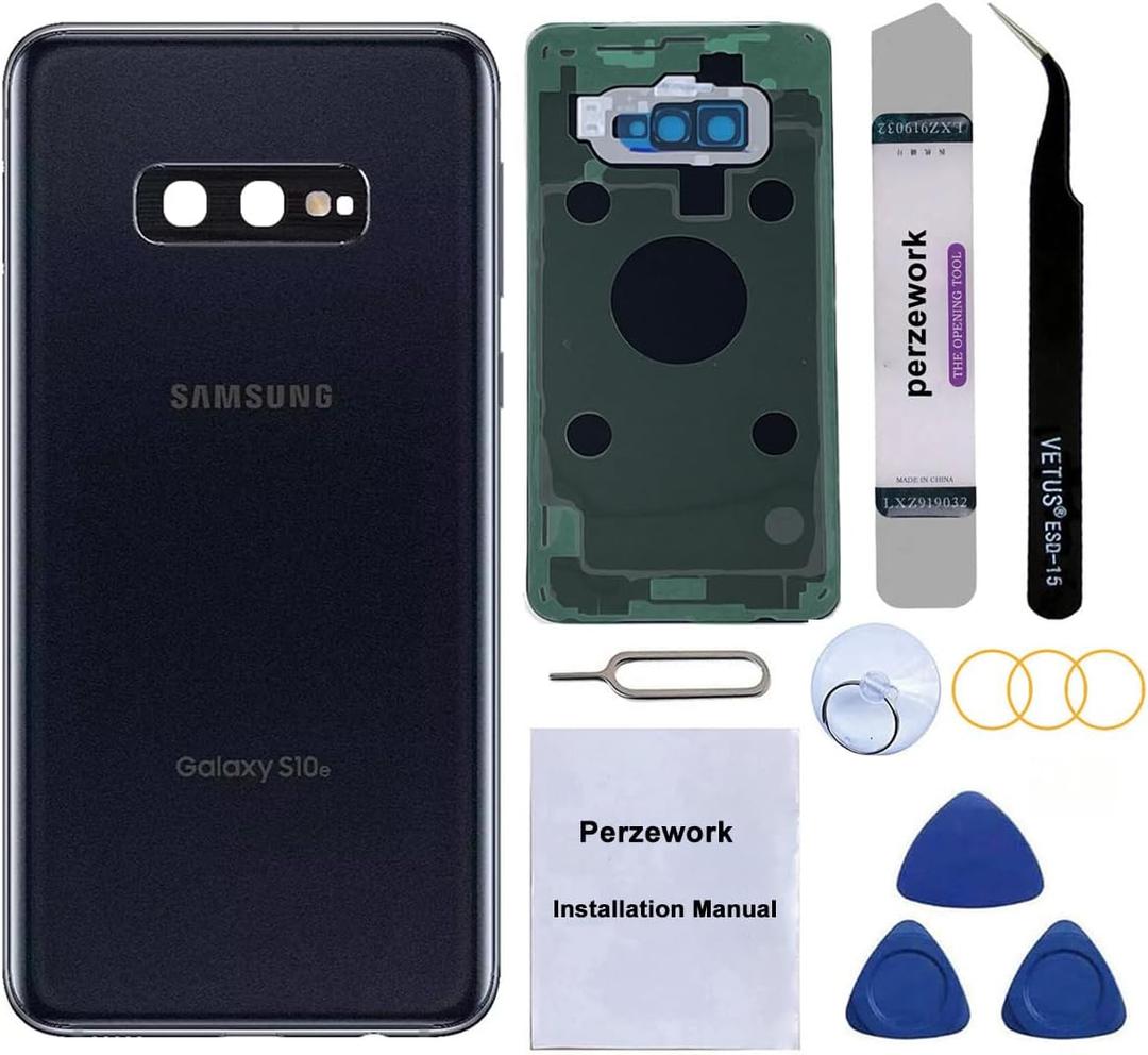 Rear Back Glass Replacement for Samsung Galaxy S10e 5.8inches with Reparing Toolkit and Pre-Installed Camera Lens (Prism Black)