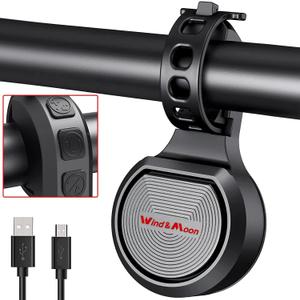 Wind&Moon Electric Bike Bell, 80-130DB Anti-Theft Alarm Adjustable Bike Horn, IPX6 Waterproof with USB Rechargeable Scooter Horn, Bicycle Bell, Warning Horn (Remote Control 4 Tones, 4 Tones, 1 Tone)