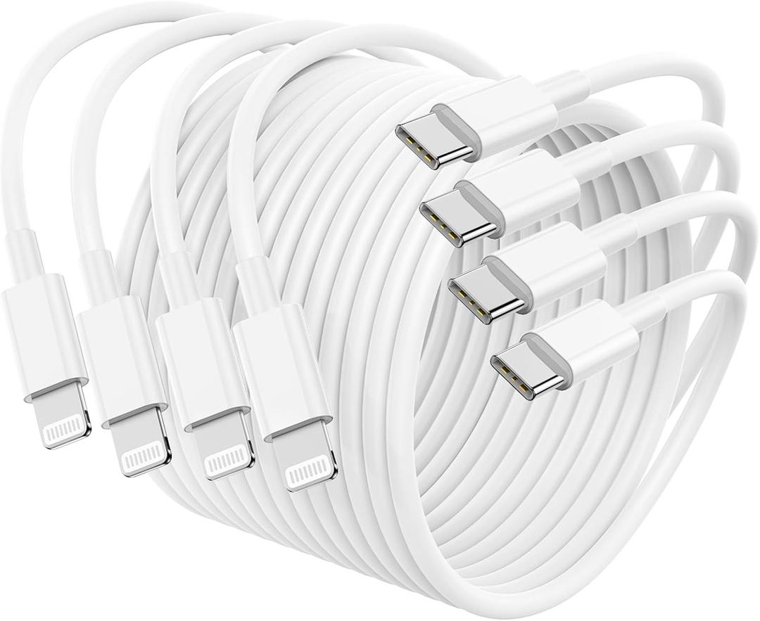 4Pack USB C to Lightning Cable 6FT, Fast Charging Cord for iPhone 14, Replacement for Apple Original Charger Cable for iPhone 14 13 12 11 Pro 11 XS MAX XR 8 7 6s Plus (White)