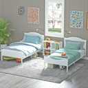 Timy Kids Twin Bed Frame with Wooden Headboard and Footboard, Metal Platform Bed Frame for Boys Girls Teens Adults, Modern Kids Furniture, No Box Spring Needed, White
