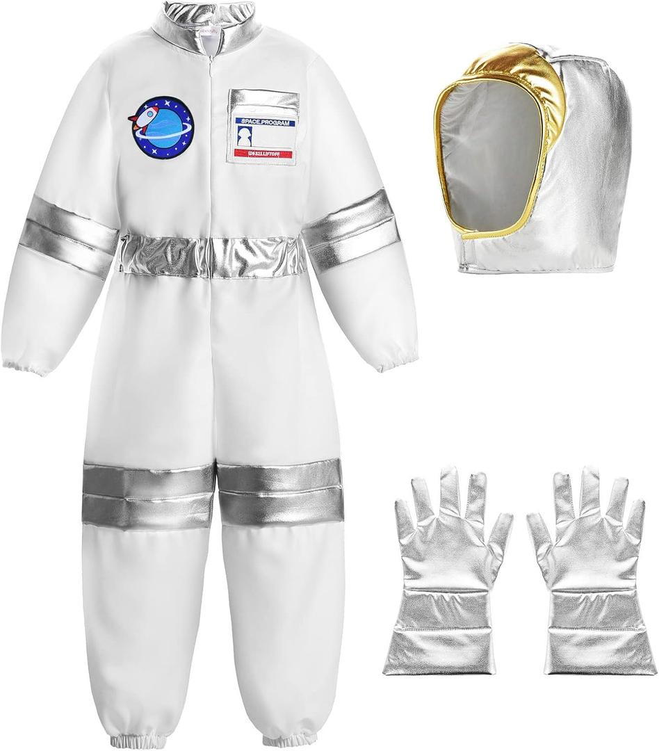 ReliBeauty Boys Astronaut Costume Kids Space Jumpsuit with Helmet, Size 130