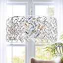 CATINER Chrome Crystal Chandeliers, Modern Semi Flush Mount Ceiling Light, 6-Light Round Crystal Hanging Pendant Light Fixtures, D18 for Dining Room Entryway Kitchen Hallway K9 Crystal