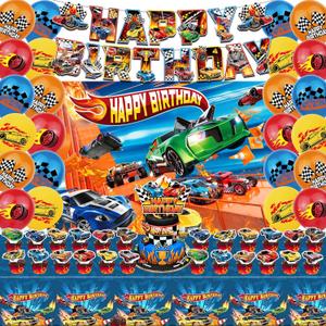 52Pcs Hot Car Birthday Party Decorations, Birthday Party Supplies for Hot Car Includes Banner, Backdrop, 24 Balloons, Cake Topper, 24 Cupcake Toppers, TableCloth
