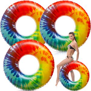 Simgoing Jumbo Inflatable Pool Floats Rings, Tie Dye Tube Float 47.24 Inch Large Colorful Adult Floaties Rainbow Swimming Ring Water Floaty Toy for Adult Summer Pool Beach Party Supplies