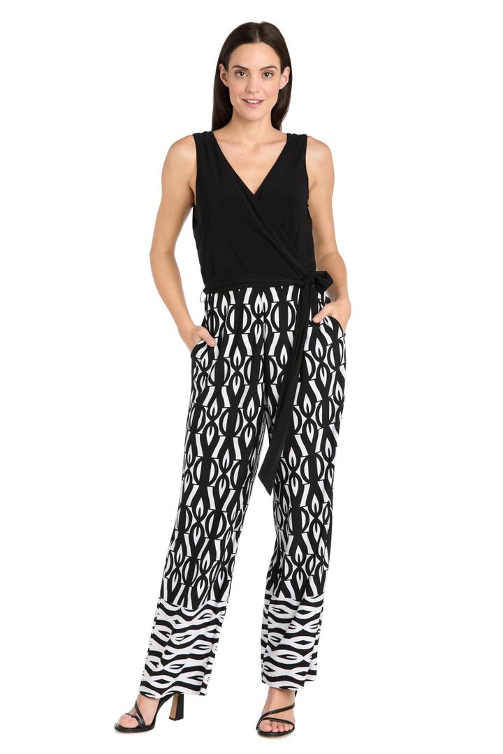 R&M Richards Women's Elegant Sleeveless Wrap Jumpsuit W/Geometric Print & Belted Waist - One-Piece Casual Style 8