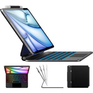 typecase Edge Keyboard Case for iPad Air 11-inch(M4/M3/M2, 2026/2025/2024), iPad Pro 11-inch(4th/3rd/2nd/1st Gen) & iPad Air 10.9-inch 5/4th Gen, Multi-Touch Trackpad, 11-Color Backlight, Black