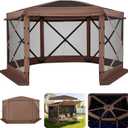 VEVOR Pop up Gazebo Screen Tent, 12 x 12 ft Large 6-Sided Camping Canopy Tent with Removable Top & Carry Bag, Quick-Set & Bite-Proof, Screen House Sun Shelter for 8-10 Persons Backyard Patio, Brown