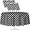 HEIPINIUYE 6 Pack Black and White Checkered Round Tablecloth 84 84 Inch Checkered Flag Table Cover Round Disposable Tablecloth for Tables Birthday Picnic Race Car Party Plastic Table Cloth