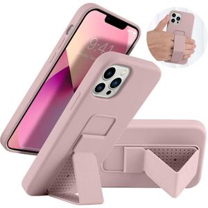 LAUDTEC Silicone Kickstand Case Compatible with iPhone 13 Pro, Flexible Soft Liquid Silicone Stand Case for iPhone 13 Pro (Pink)