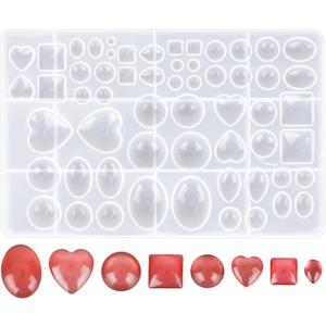 Penitue Resin Gem Molds, Multi-Purpose Silicone Molds Round Heart Teardrop Shape Resin Jewelry Making Kits for Earrings, Necklace, Pendants, Crafts