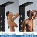 ROVOGO Shower Panel Tower System with Rainfall Waterfall Shower, 5 Body Jets and 3-Setting Handheld, 304 Stainless Steel Shower Column Wall-Mount, Black