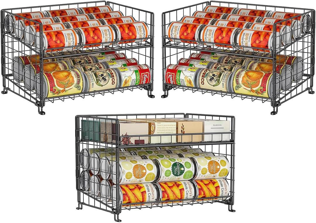 Adjustable Rack Organizer, Stackable 2-Tier Storage for Kitchen Pantry Cabinet, Can Holders for Food, Multifunctional Dispenser for Snacks Soda-3 Pack (2 Tier-3 pack)