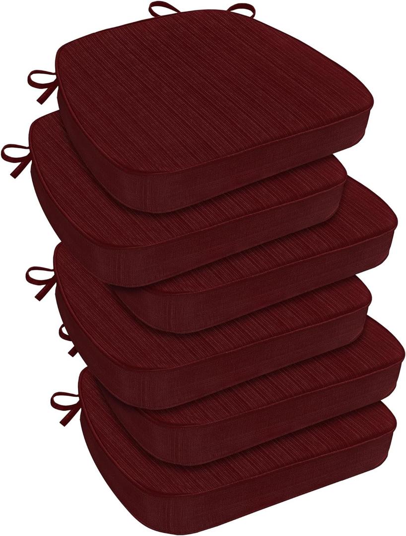downluxe Indoor Chair Cushions for Dining Chairs, D-Shaped Chair Pads with Ties, Non Slip Dining Chair Cushions, 17" x 16" x 2.5", Burgundy, 6 Pack (6 Count (Pack of 1))