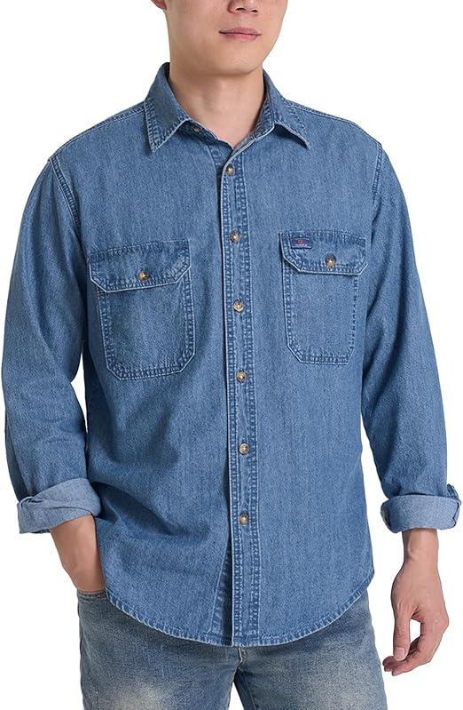 Mens Button Up Shirts Long Sleeve Button Down Shirts with Two Pockets Work Shirts for Men (Blue,XL)