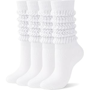 2 x HONGTEYA Slouchy Socks for Women, Knee High Boot Socks Scrunch Leg Warmers, Soft Cozy Valentines Day Gifts for Her (White)