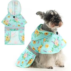 KOOLTAIL Dog Raincoat Hooded Slicker Poncho with Leash Hole, Dog Raincoat for Small Medium Dogs, Waterproof Pet Rain Jacket with Reflective Strip, Adjustable Breathable Puppy Rainwear (Medium (Pack of 1), Flower Green)